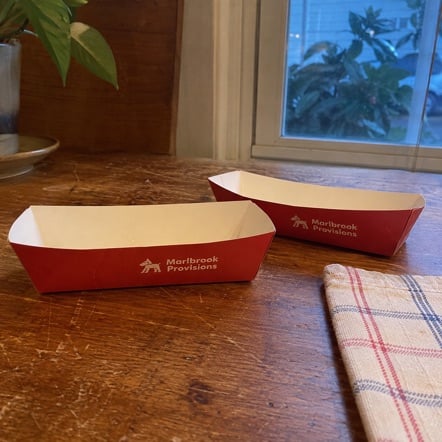 Custom hot dog trays for a small business